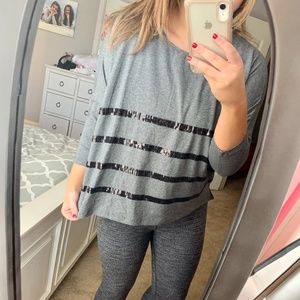 Grey and Black Sequin Striped Top